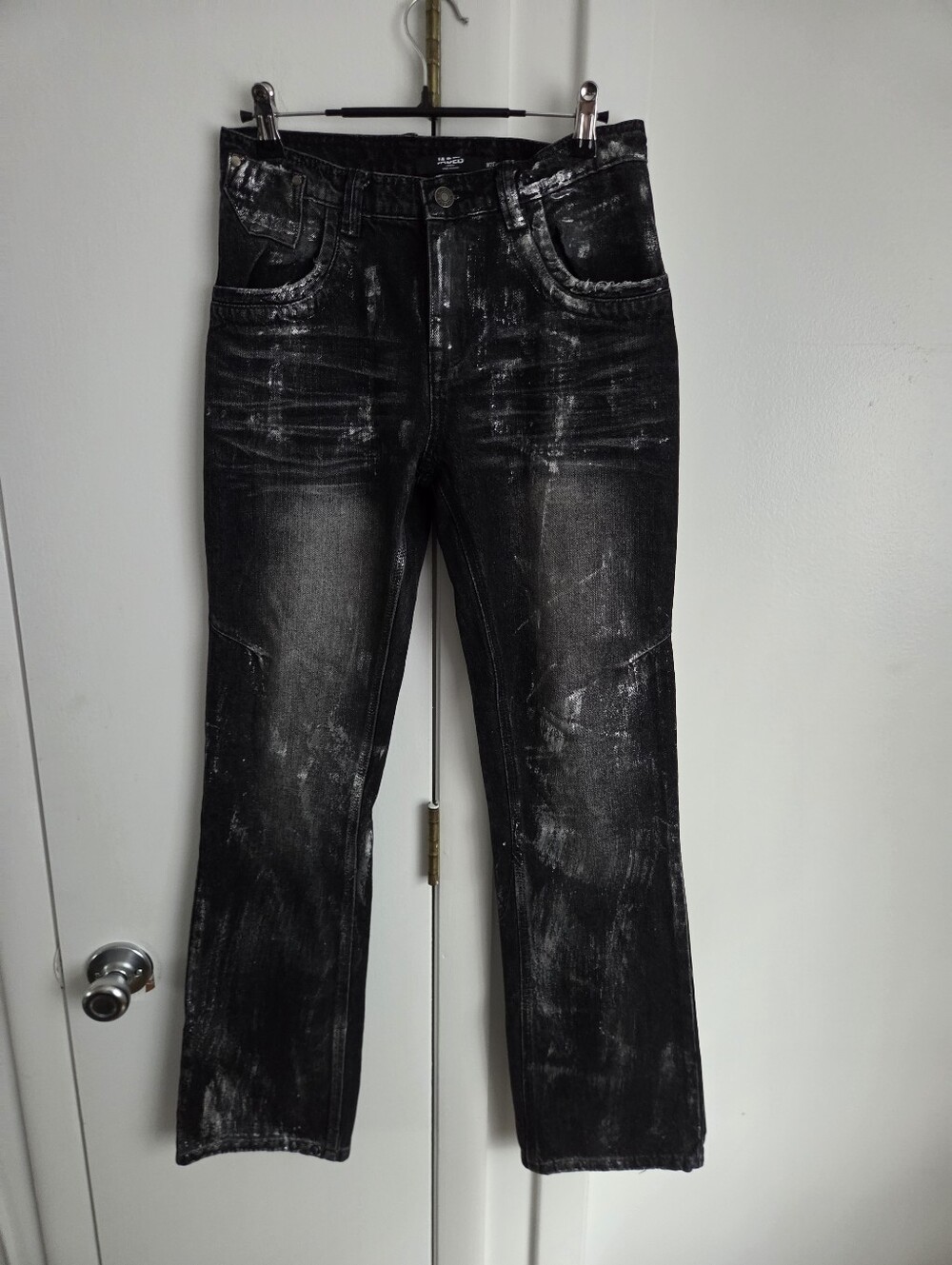 Jaded London Metallic Silver Gunmetal Black Grunge Rave Bootcut Jeans Size 28